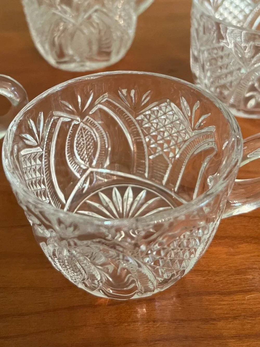 5 EAPG crystal punch cups pineapple and fan pattern